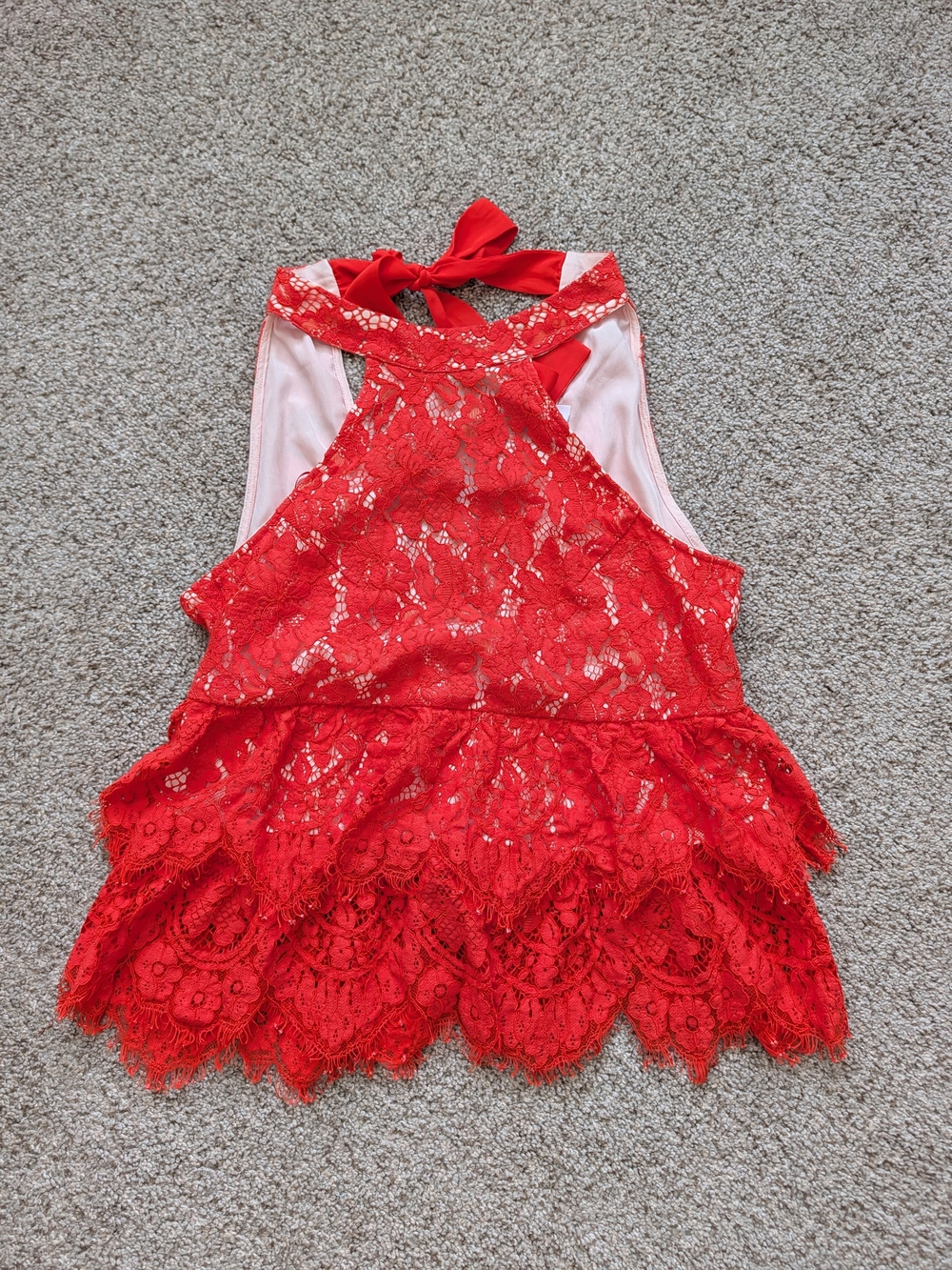 Endless Rose Womens Red Floral Cocktail Lace Halter Tiered Mini Dress Medium